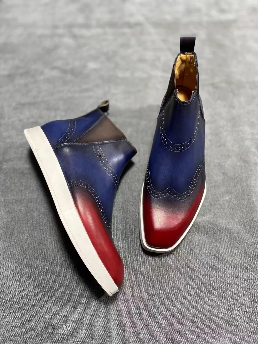 Men's Two-Tone Navy and Burgundy Leather Chukka Boots